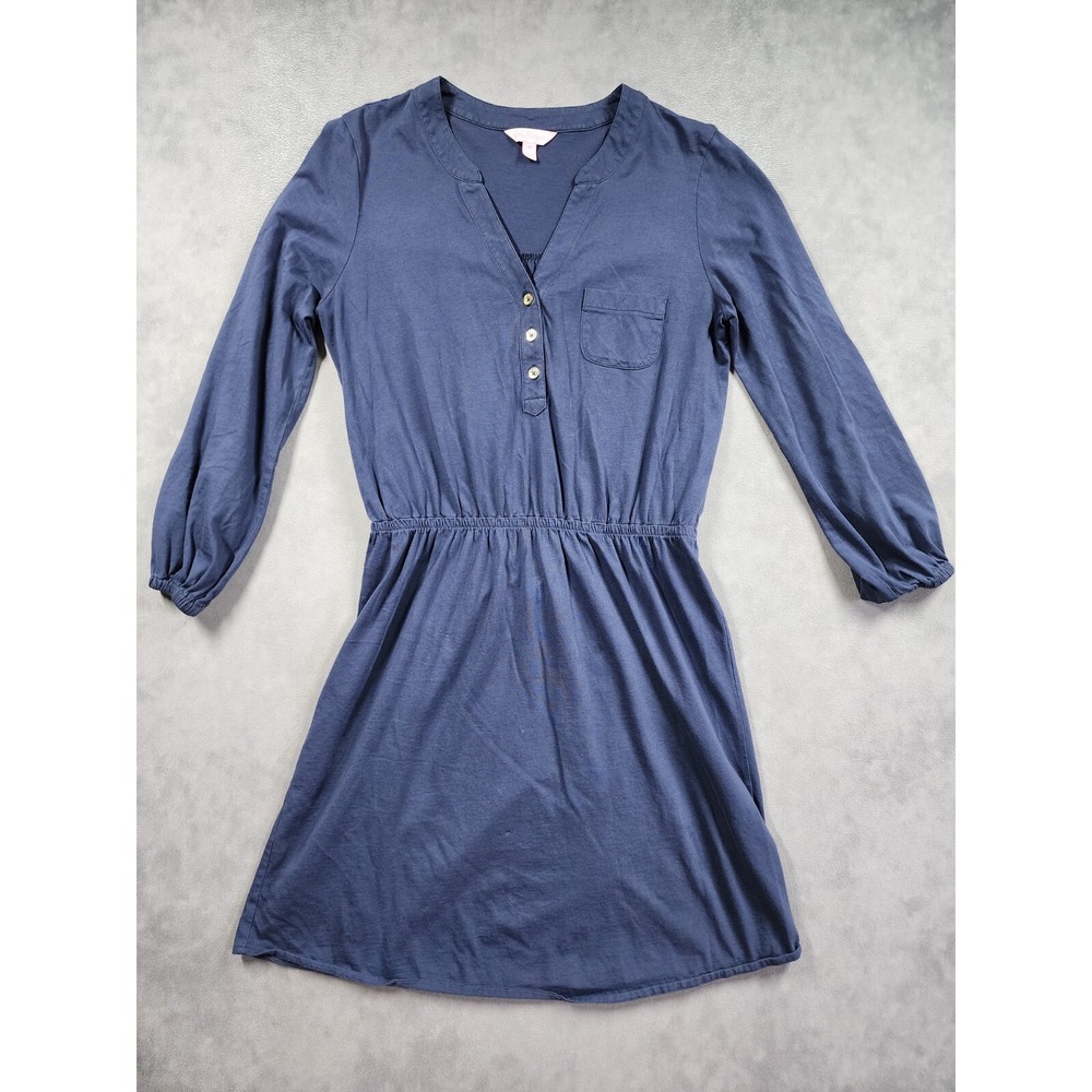 Lilly Pulitzer Beckett Shirt Dress Medium Navy Pleated Pima Cotton Nautical